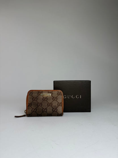Vintage Gucci Monogram Canvas Leather Card Holder Beige Brown