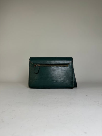 Vintage Gianni Versace Textured Leather Shoulder Bag Dark Green