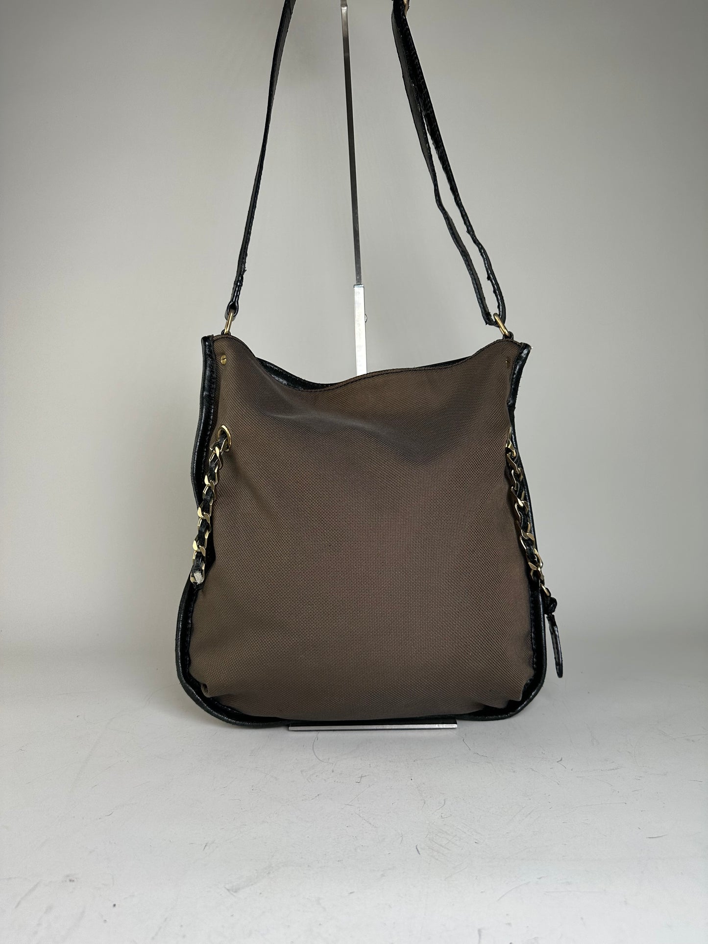 Vintage Chloe Canvas Leather Hobo Bag Brown Black Gold