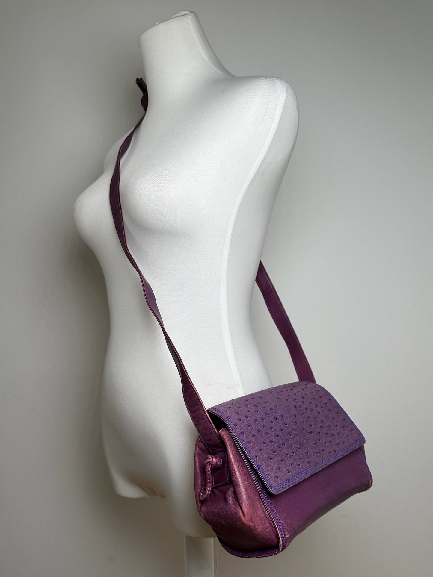 Vintage Loewe Madrid Ostrich leather bag purple
