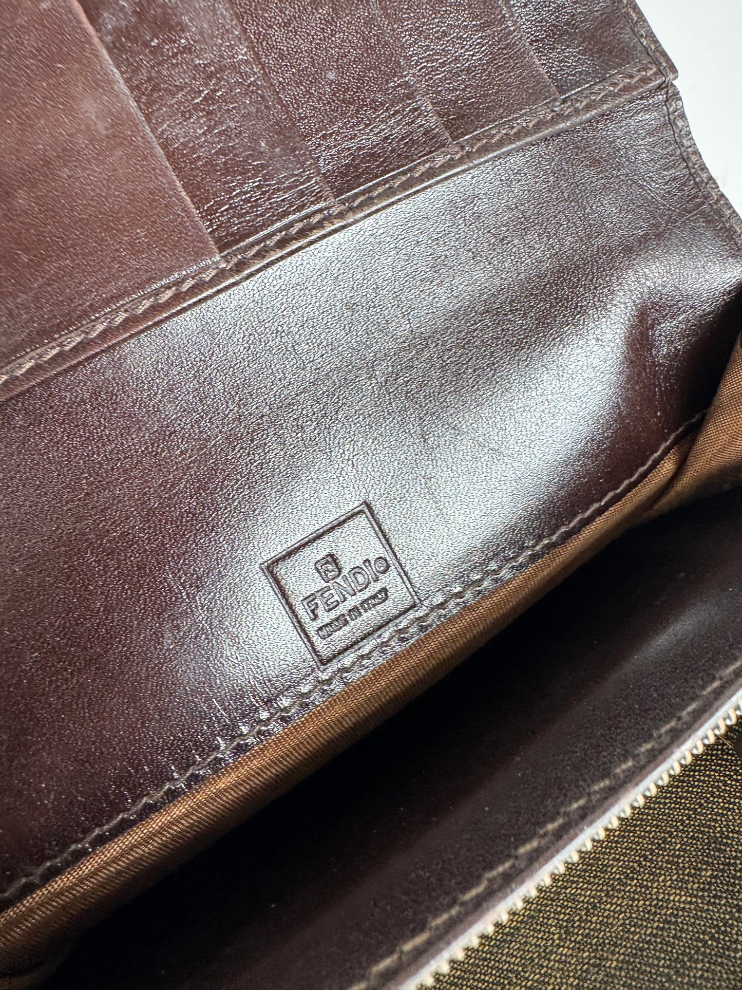 Vintage Fendi FF monogram canvas leather wallet brown