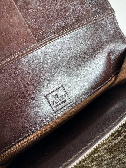 Vintage Fendi FF monogram canvas leather wallet brown