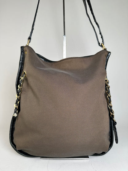 Vintage Chloe Canvas Leather Hobo Bag Brown Black Gold