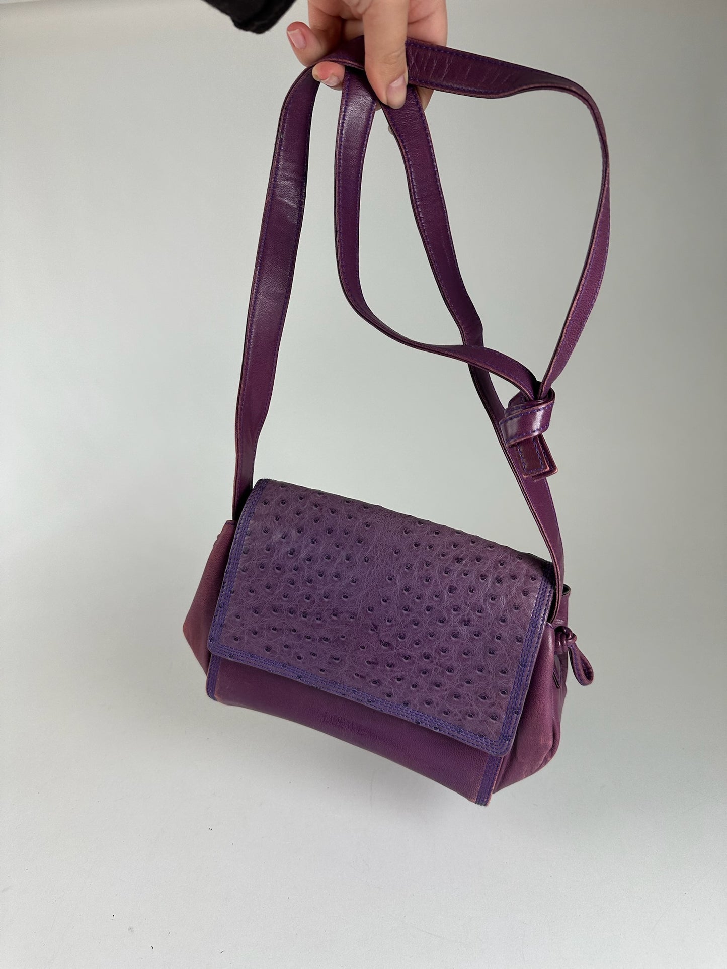 Vintage Loewe Madrid Ostrich leather bag purple