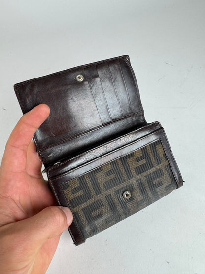 Vintage Fendi FF monogram canvas leather wallet brown