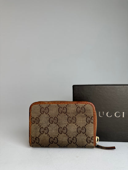 Vintage Gucci Monogram Canvas Leather Card Holder Beige Brown
