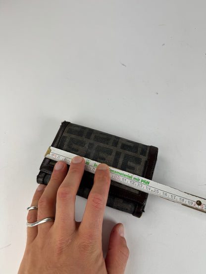 Vintage Fendi FF monogram canvas leather wallet brown