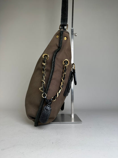Vintage Chloe Canvas Leather Hobo Bag Brown Black Gold