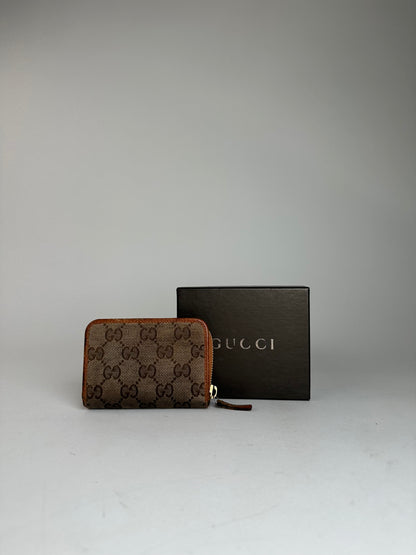 Vintage Gucci Monogram Canvas Leather Card Holder Beige Brown