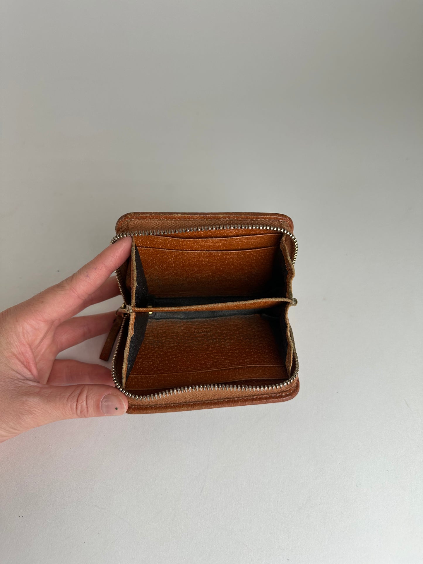 Vintage Gucci Monogram Canvas Leather Card Holder Beige Brown