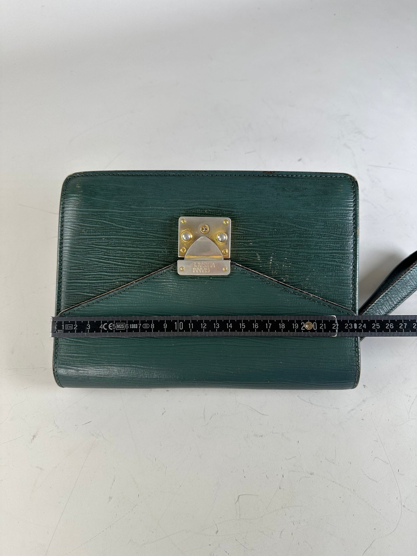 Vintage Gianni Versace Textured Leather Shoulder Bag Dark Green