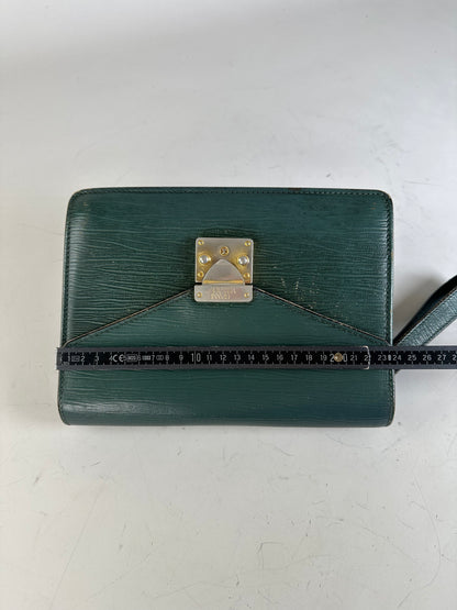 Vintage Gianni Versace Textured Leather Shoulder Bag Dark Green