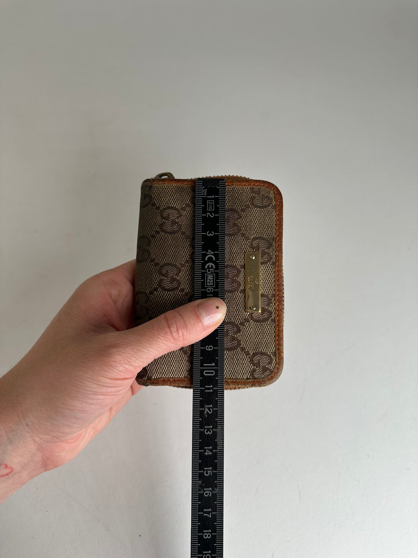 Vintage Gucci Monogram Canvas Leather Card Holder Beige Brown