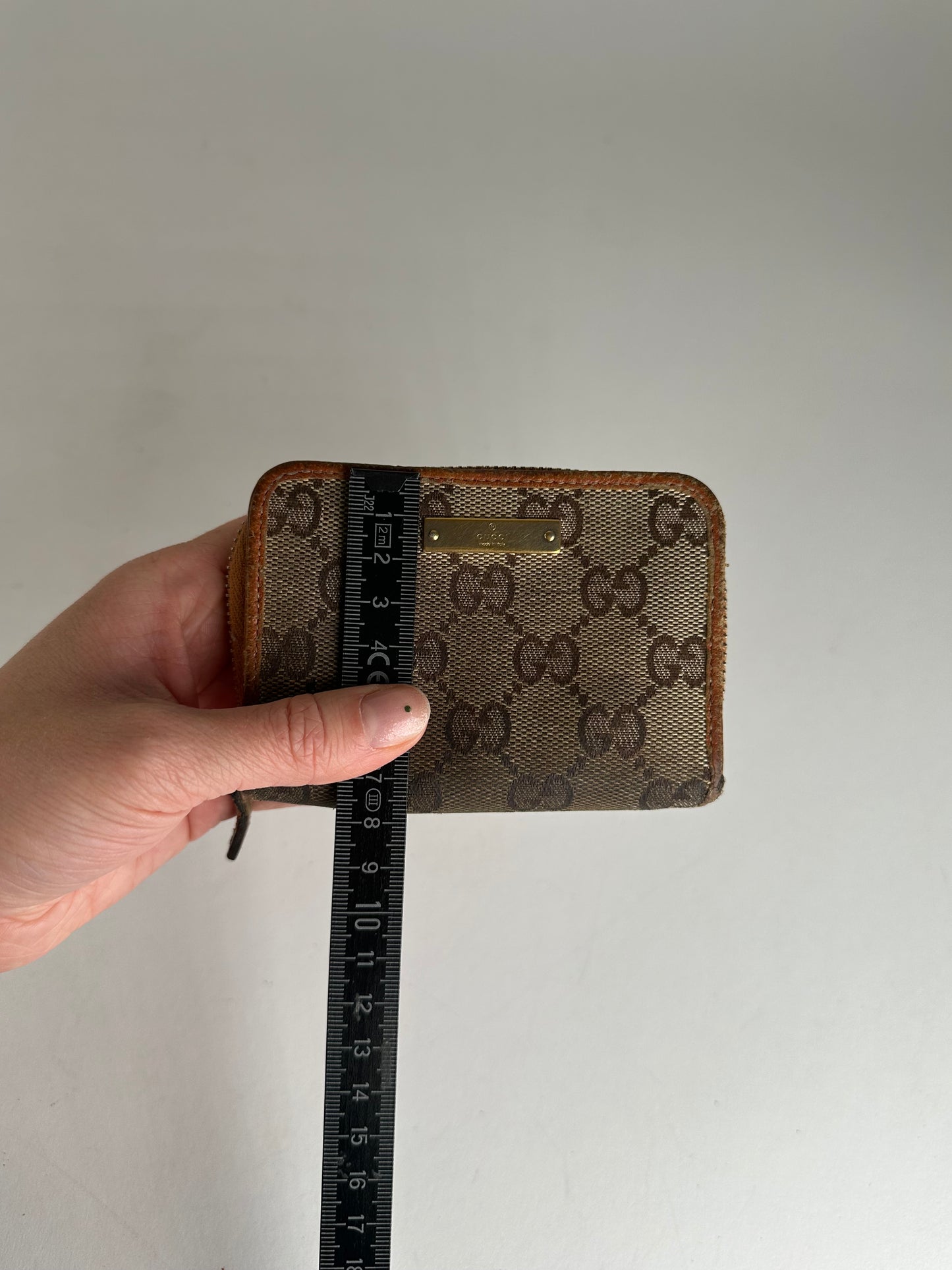 Vintage Gucci Monogram Canvas Leather Card Holder Beige Brown