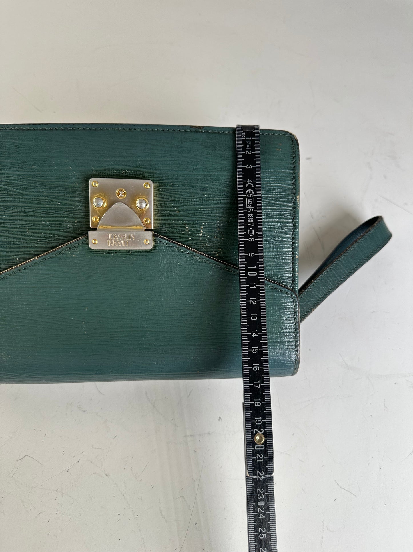 Vintage Gianni Versace Textured Leather Shoulder Bag Dark Green