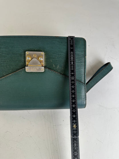 Vintage Gianni Versace Textured Leather Shoulder Bag Dark Green