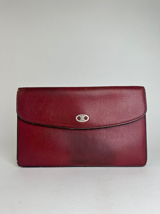 Vintage Celine Paris Triomphe Leather Clutch / Card Holder / Wallet Red