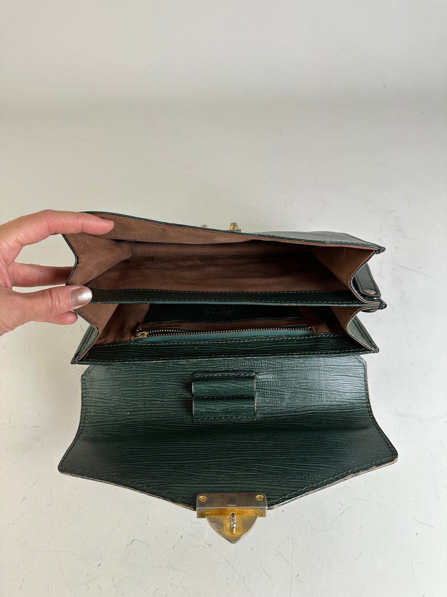 Vintage Gianni Versace Textured Leather Shoulder Bag Dark Green