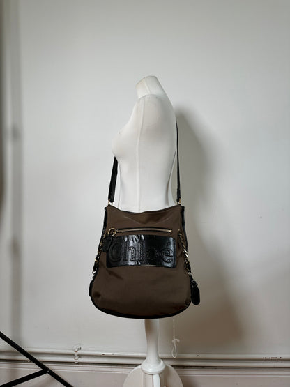 Vintage Chloe Canvas Leather Hobo Bag Brown Black Gold