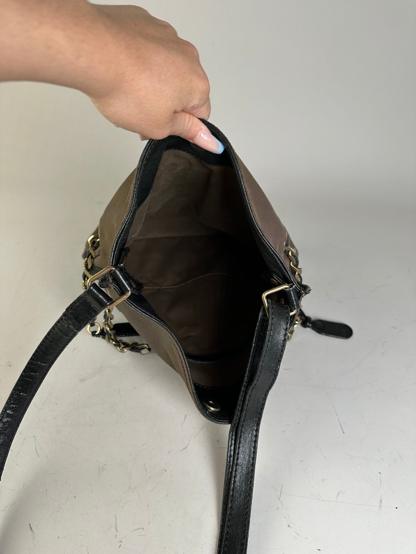 Vintage Chloe Canvas Leather Hobo Bag Brown Black Gold