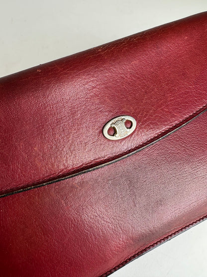 Vintage Celine Paris Triomphe Leather Clutch / Card Holder / Wallet Red