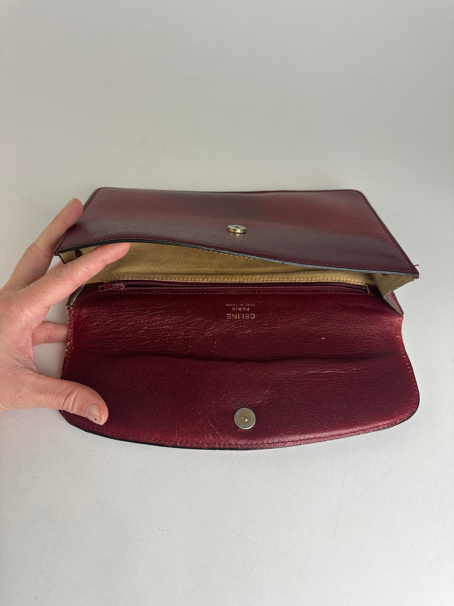 Vintage Celine Paris Triomphe Leather Clutch / Card Holder / Wallet Red