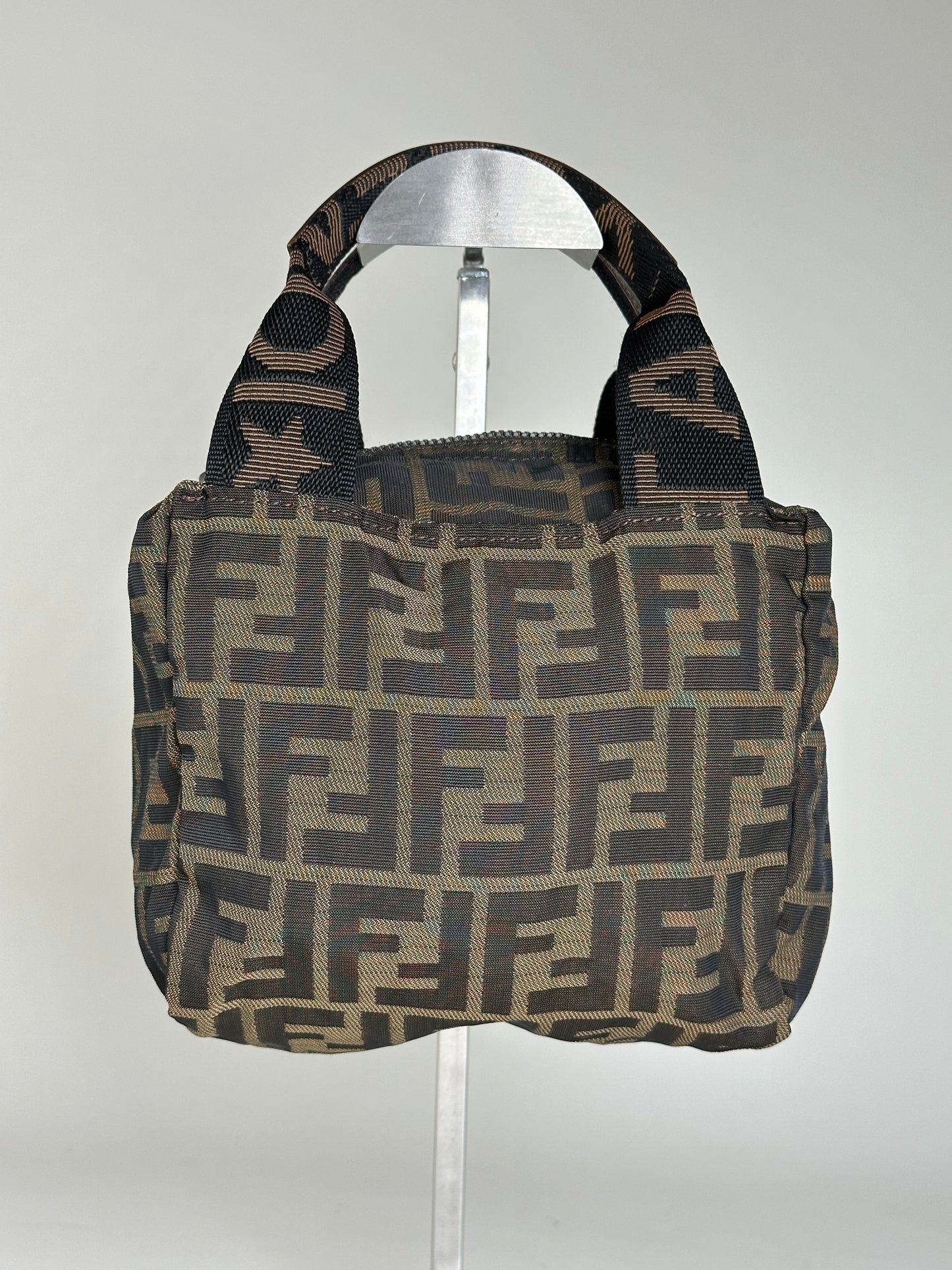 Vintage Fendi FF Monogram Nylon Mini Tote Brown Beige