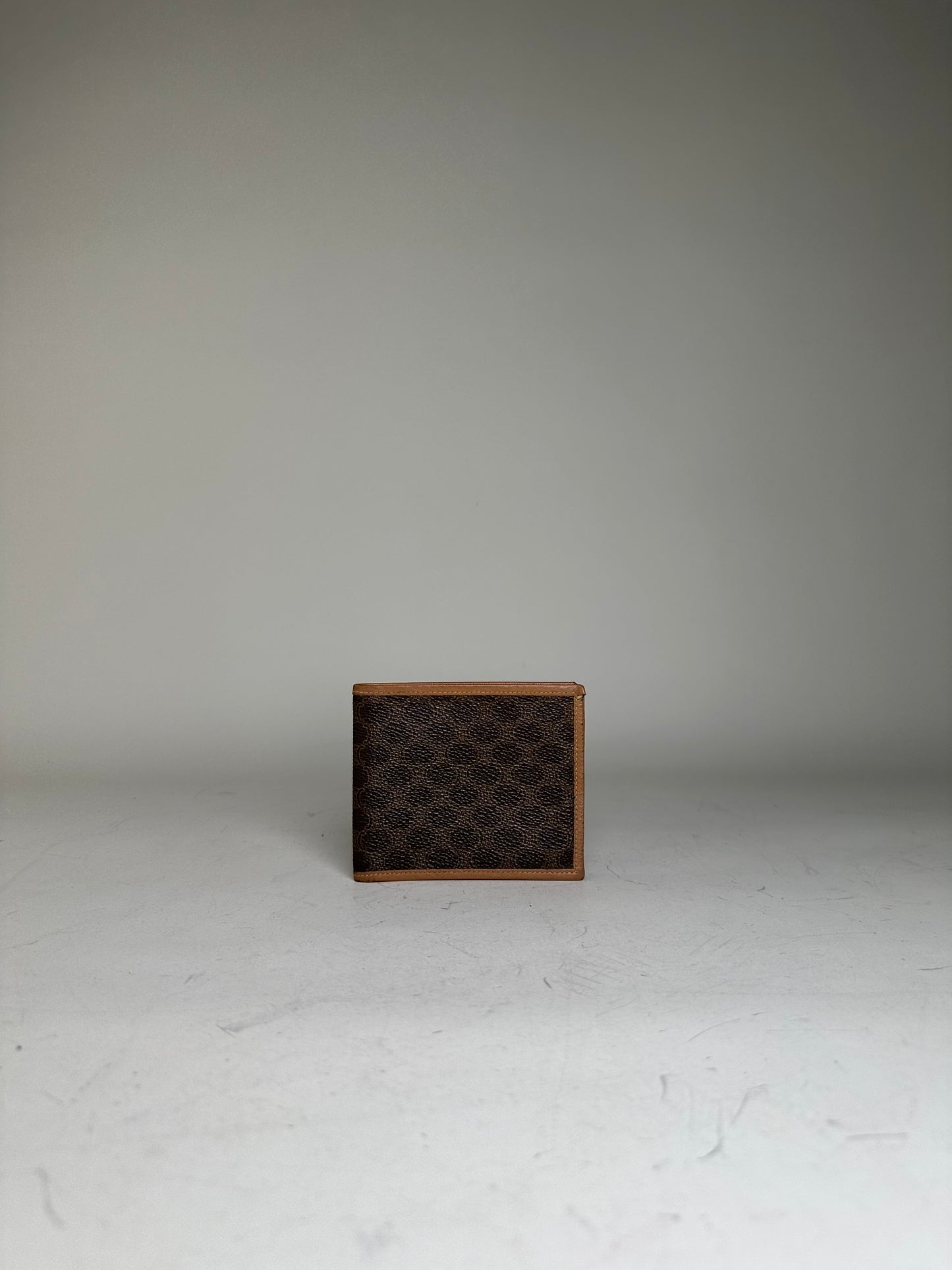 Vintage Celine Coated Canvas Wallet Brown Tan Gold