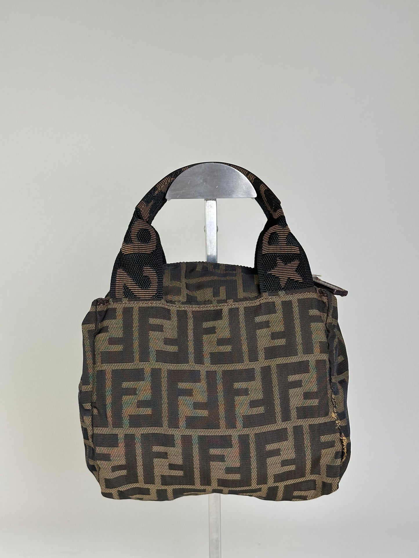 Vintage Fendi FF Monogram Nylon Mini Tote Brown Beige