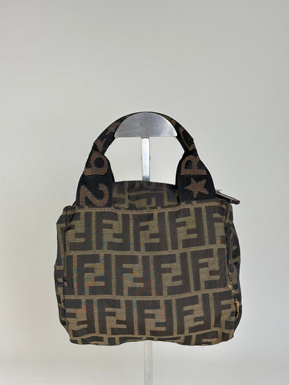 Vintage Fendi FF Monogram Nylon Mini Tote Brown Beige