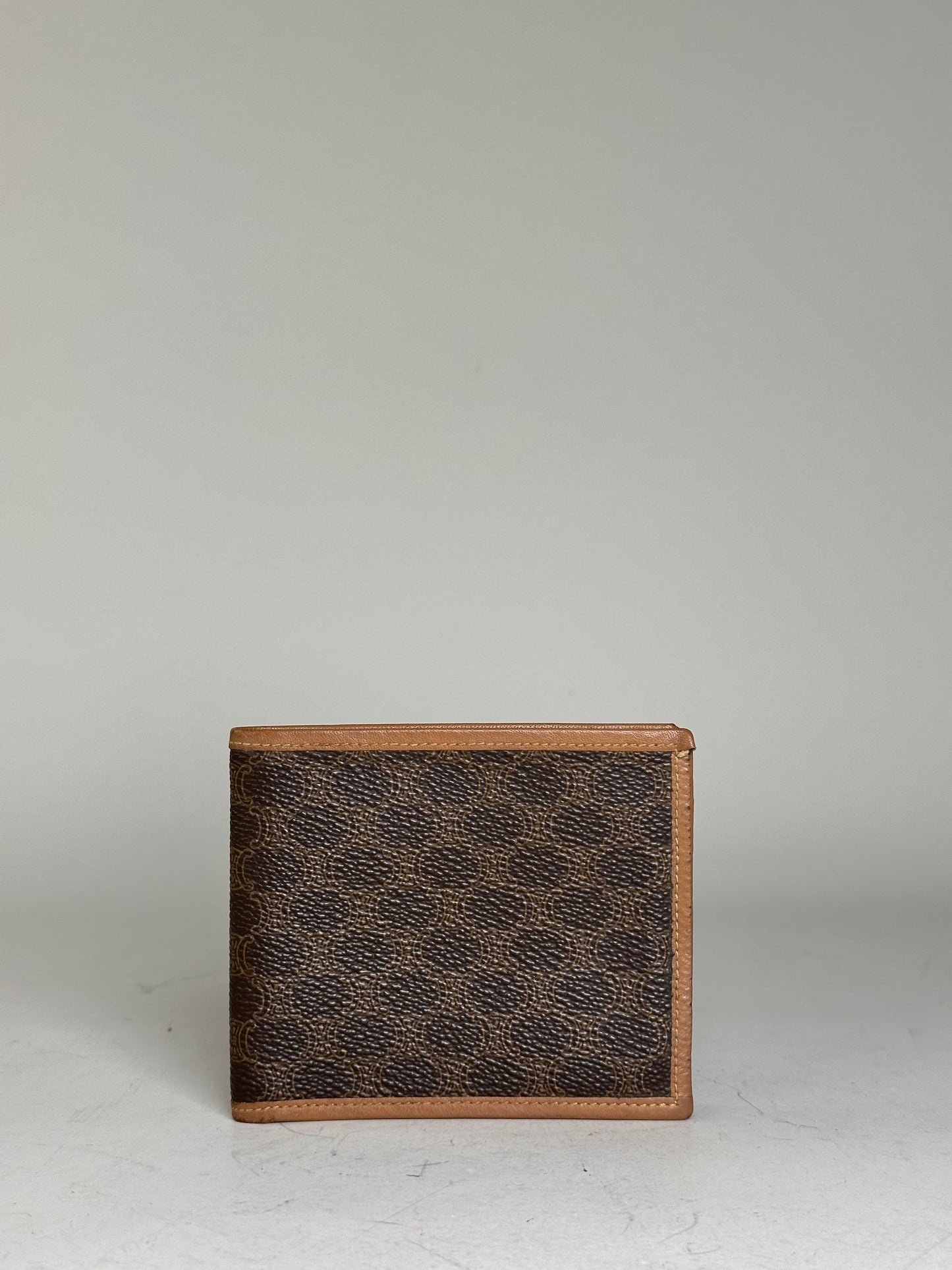 Vintage Celine Coated Canvas Wallet Brown Tan Gold