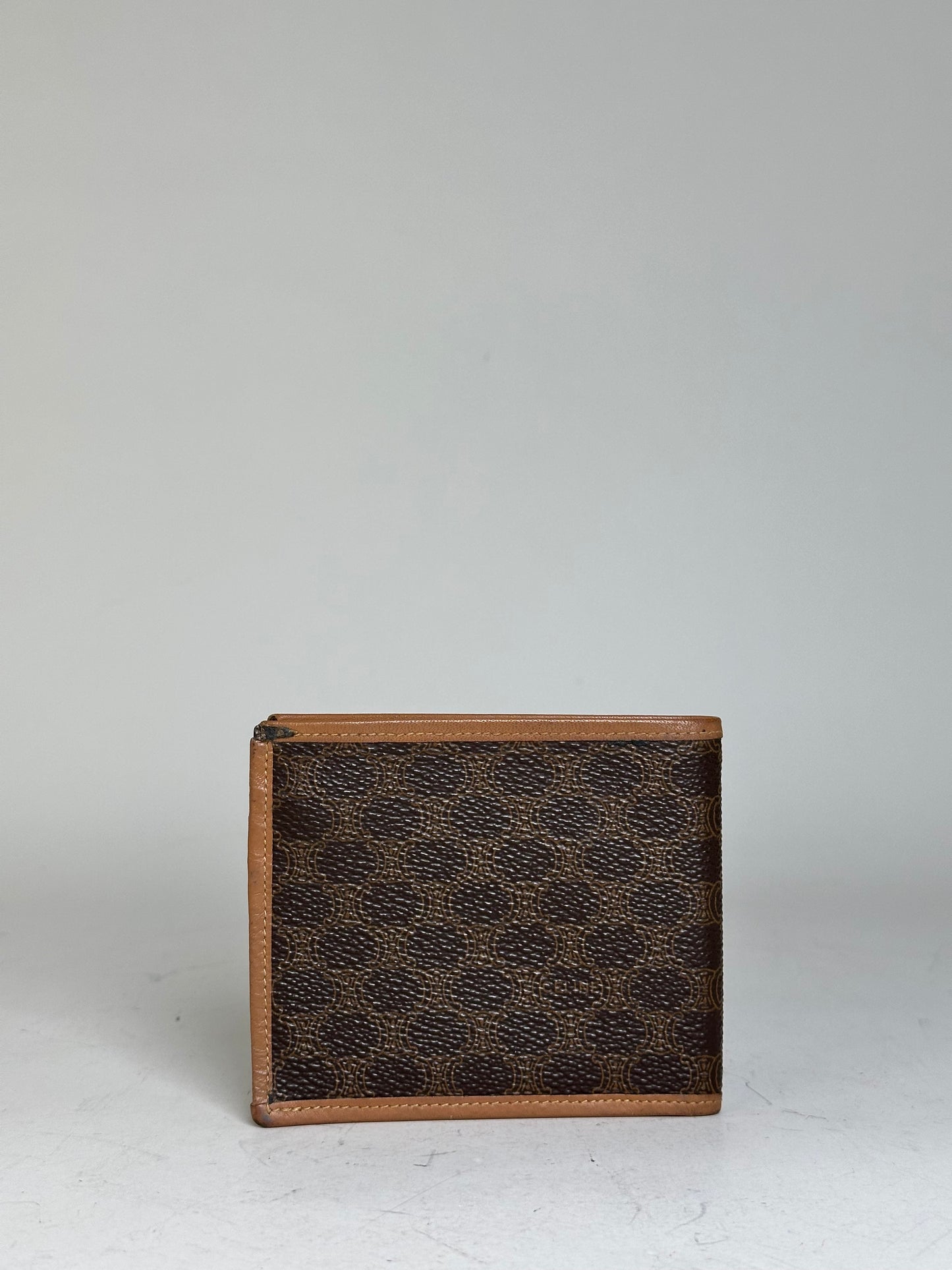 Vintage Celine Coated Canvas Wallet Brown Tan Gold