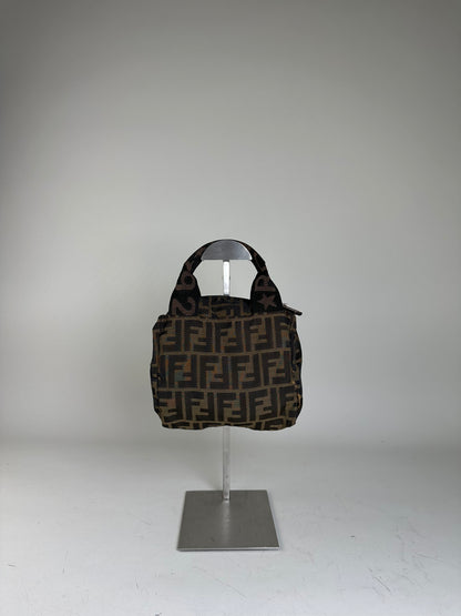 Vintage Fendi FF Monogram Nylon Mini Tote Brown Beige