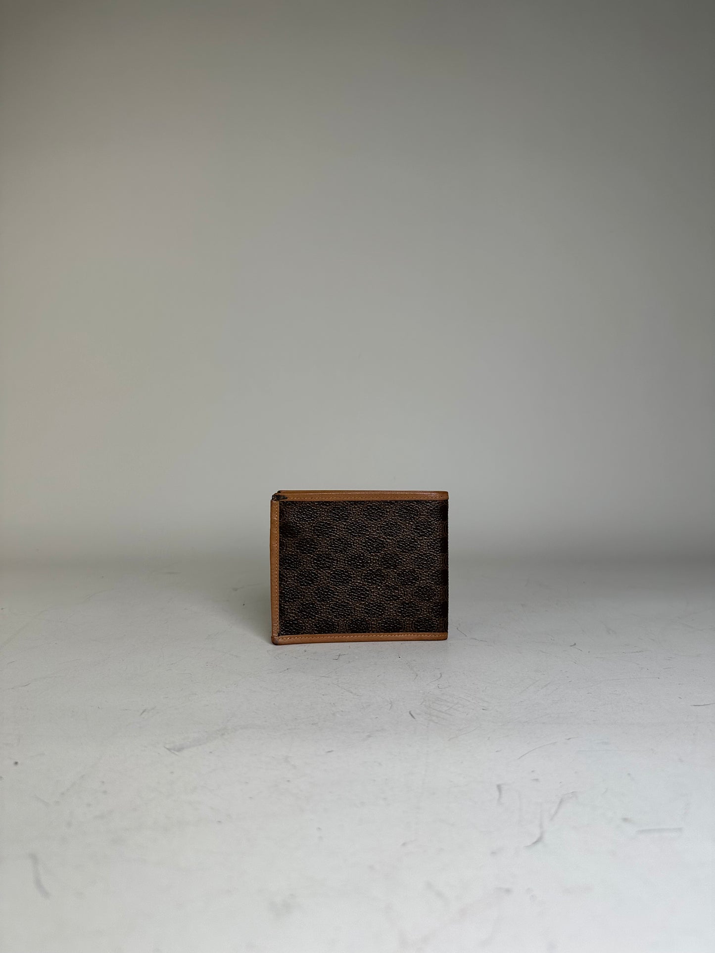 Vintage Celine Coated Canvas Wallet Brown Tan Gold