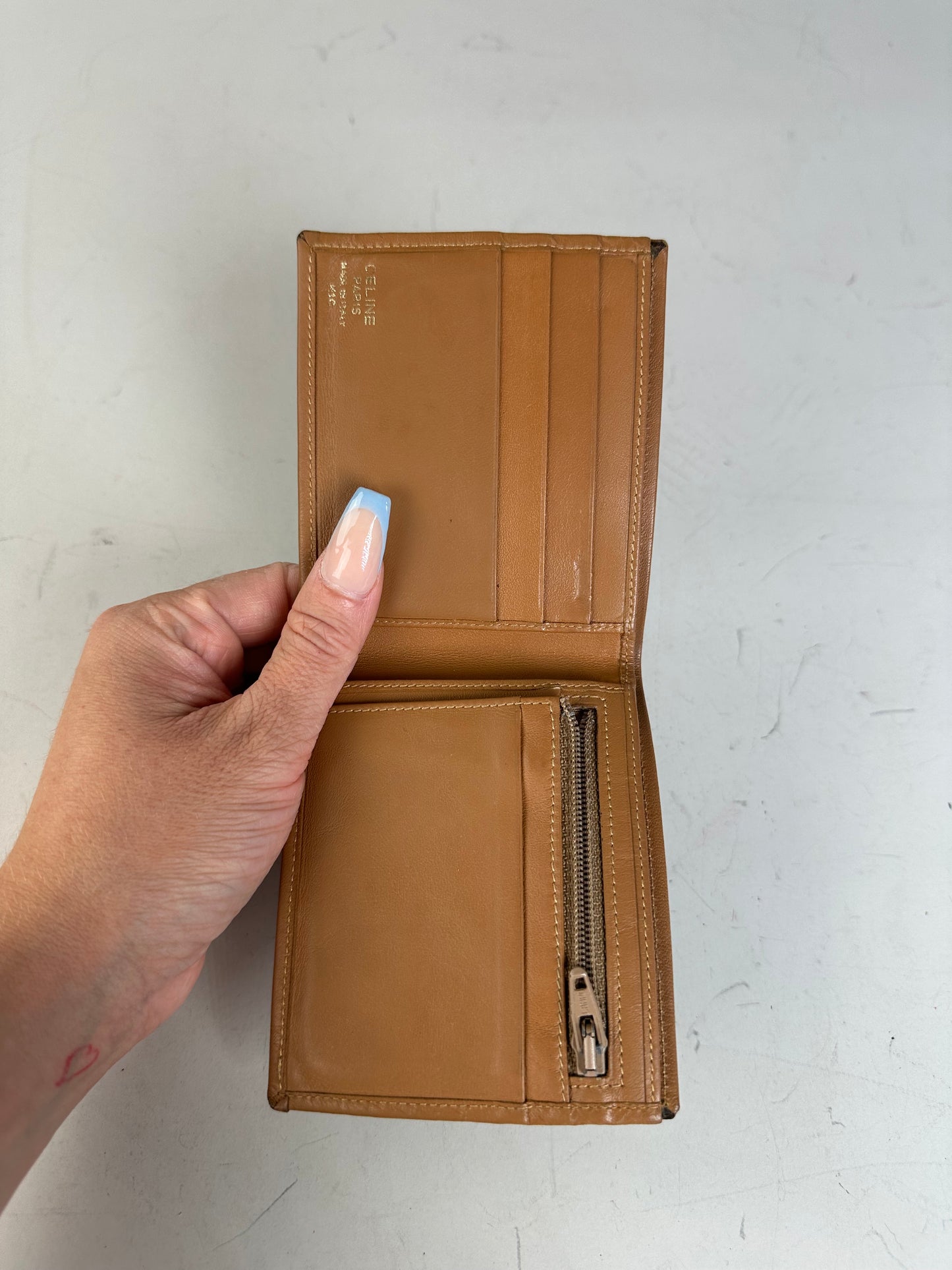 Vintage Celine Coated Canvas Wallet Brown Tan Gold