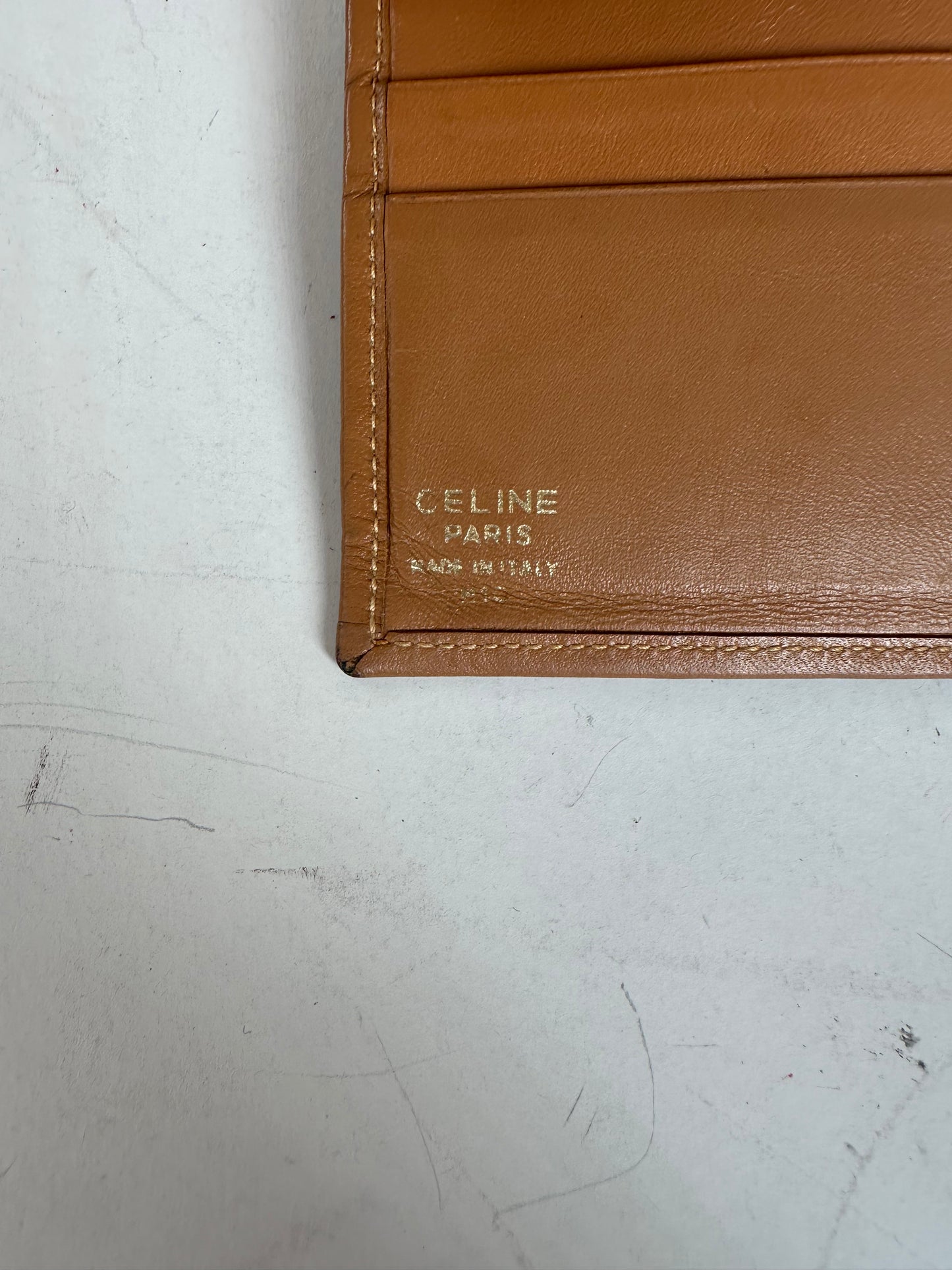 Vintage Celine Coated Canvas Wallet Brown Tan Gold