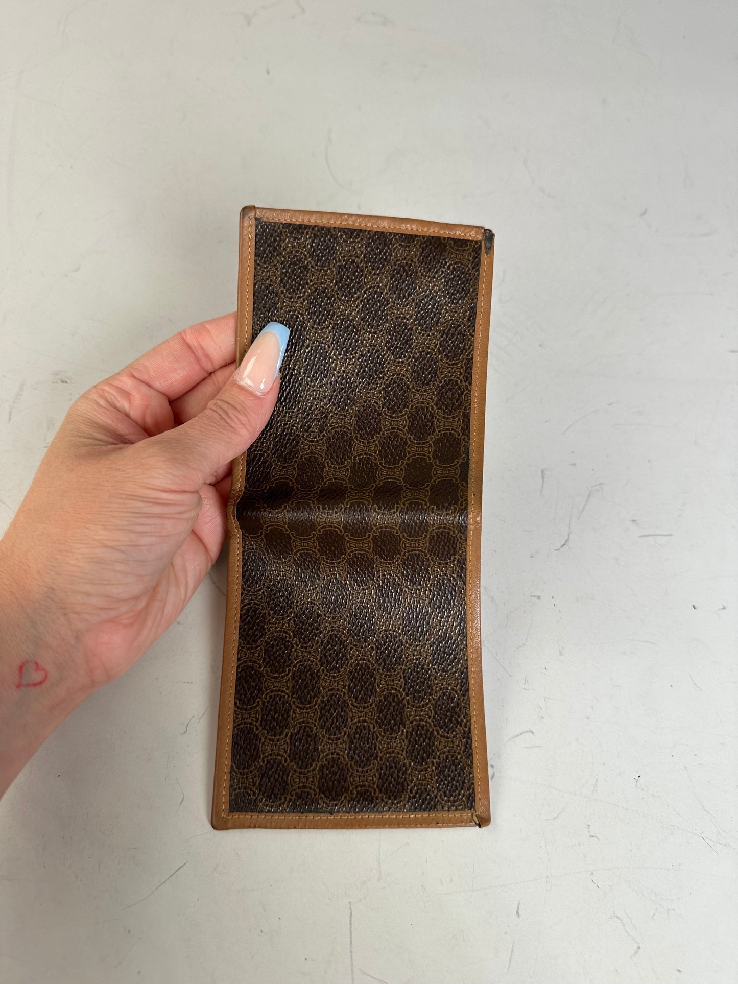 Vintage Celine Coated Canvas Wallet Brown Tan Gold