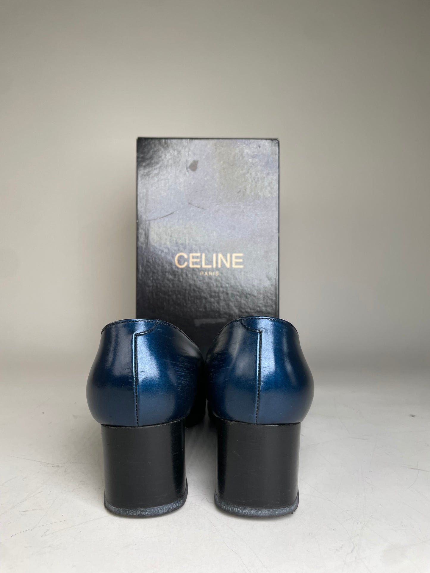 Vintage Celine Leather Heeled Pumps Navy Gold EU37.5