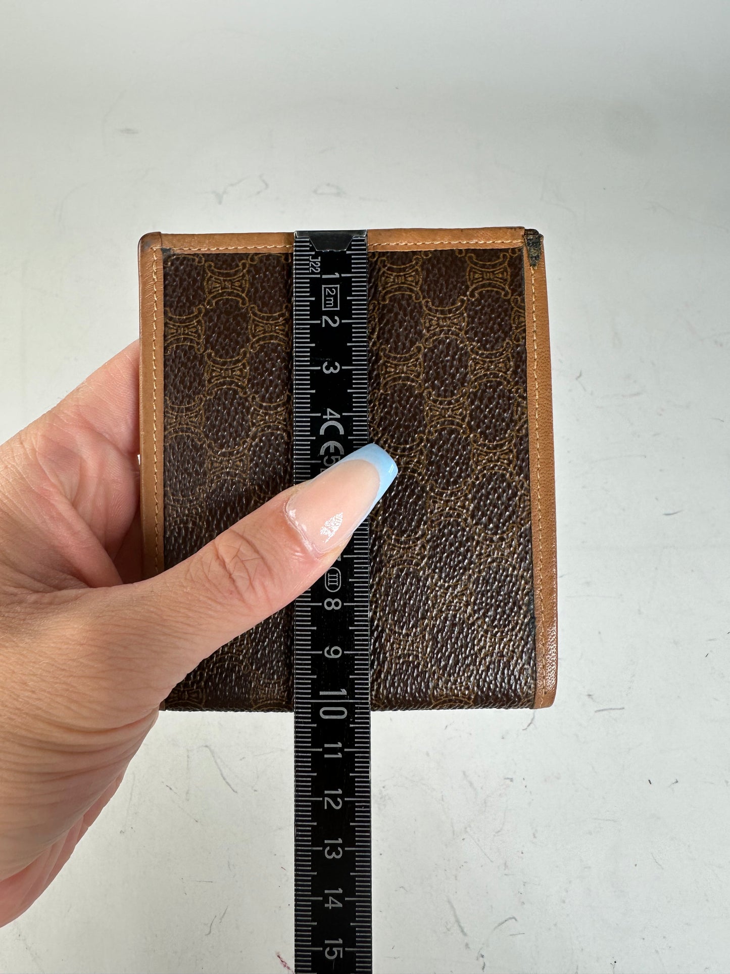 Vintage Celine Coated Canvas Wallet Brown Tan Gold