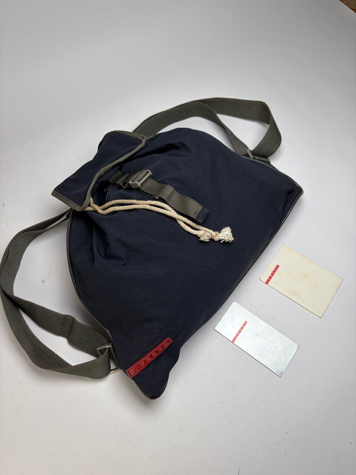 Vintage Prada Linea Rossa Drawstring Backpack Late 1990s Navy