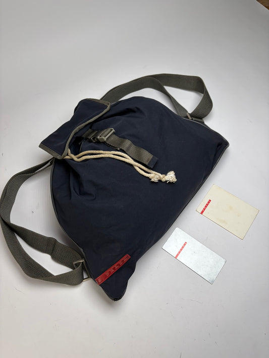 Vintage Prada Linea Rossa Drawstring Backpack Late 1990s Navy