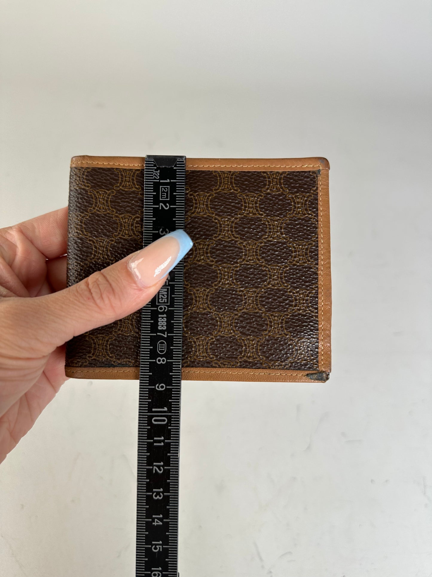 Vintage Celine Coated Canvas Wallet Brown Tan Gold