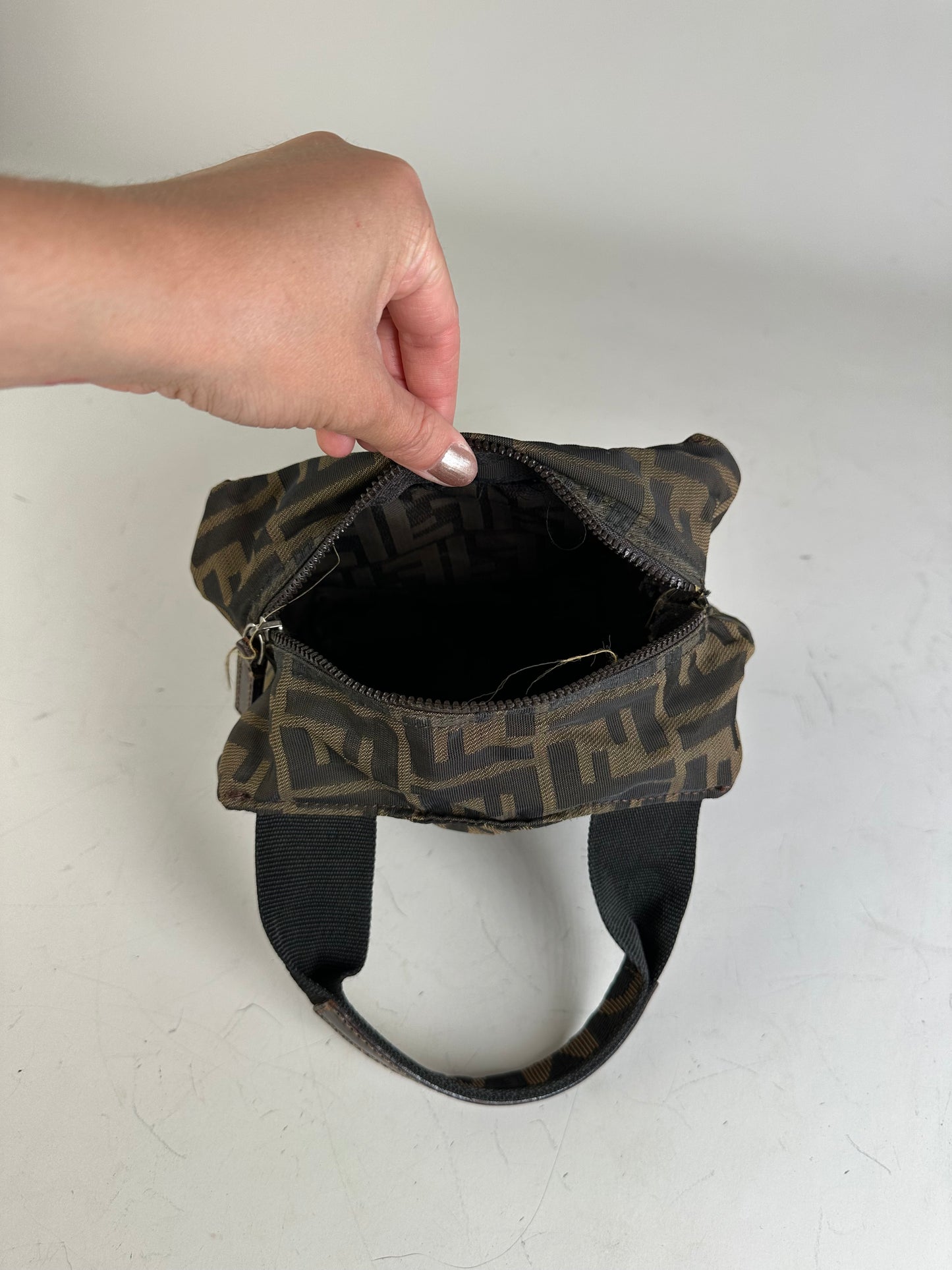 Vintage Fendi FF Monogram Nylon Mini Tote Brown Beige