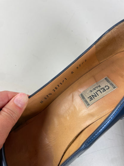 Vintage Celine Leather Heeled Pumps Navy Gold EU37.5