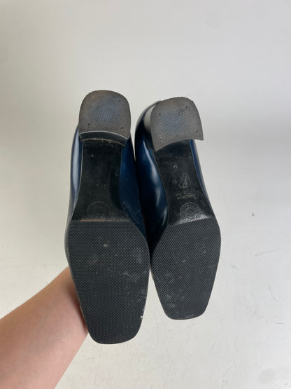 Vintage Celine Leather Heeled Pumps Navy Gold EU37.5