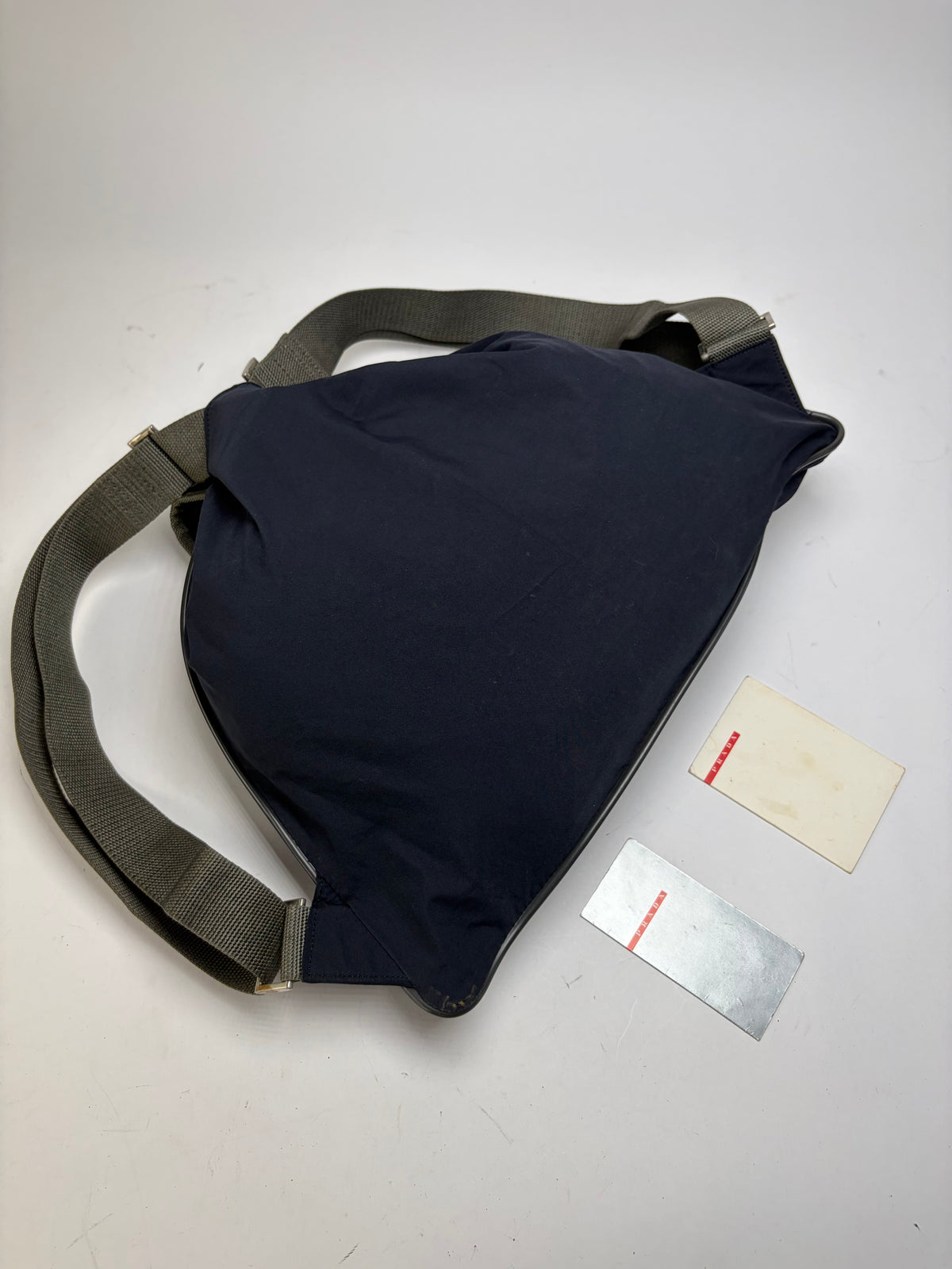 Vintage Prada Linea Rossa Drawstring Backpack Late 1990s Navy