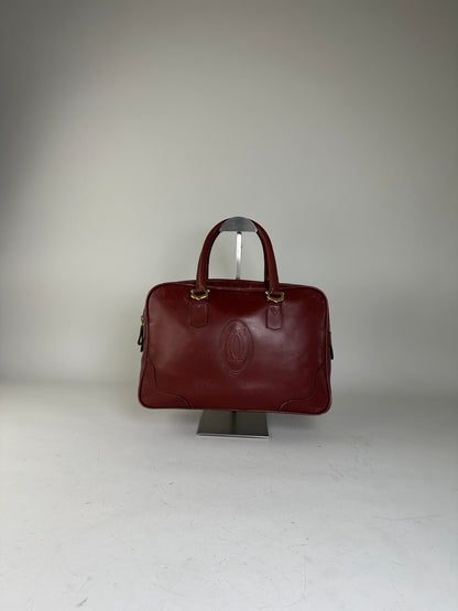Vintage Cartier Leather Tote Bag Burgundy Gold-tone