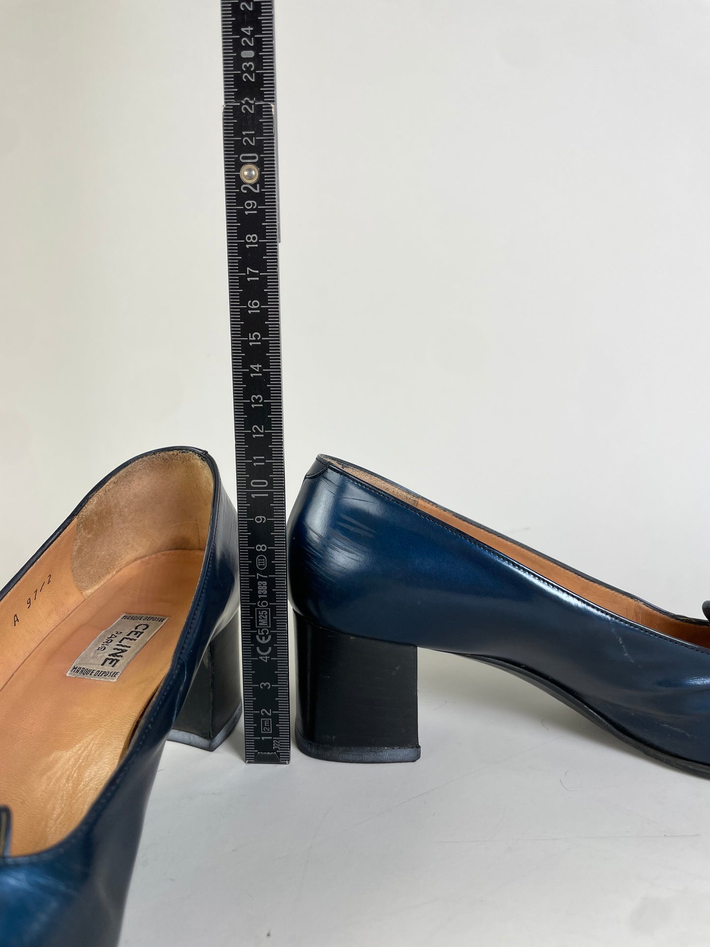 Vintage Celine Leather Heeled Pumps Navy Gold EU37.5