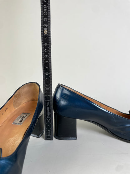 Vintage Celine Leather Heeled Pumps Navy Gold EU37.5