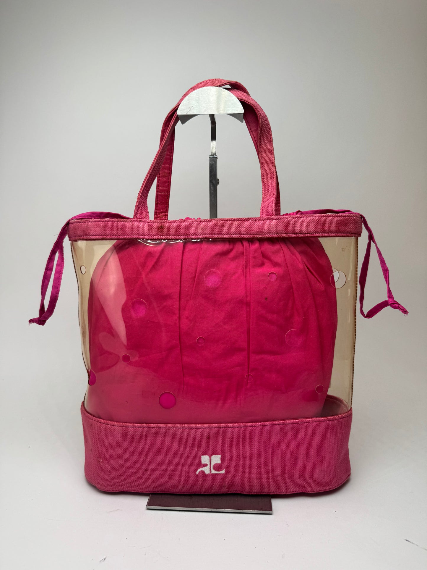 Sac 2 en 1 vintage Courrèges en toile PVC transparente Rose